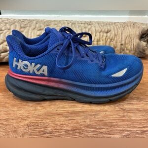 Hoka Clifton 9 GORE-TEX Running Shoes Women's 7.5B Blue Red Cushioned Athletic
